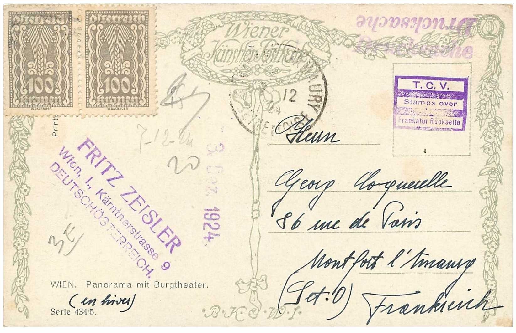 WIEN. Panorama mit Burgtheater. Fritz Zeisler Wion Kärntnerstrasse Deutschösterreich 1924.