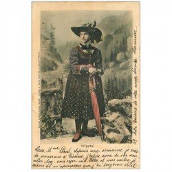 carte postale ancienne WIPPTAL. Femme avec parapluie 1904