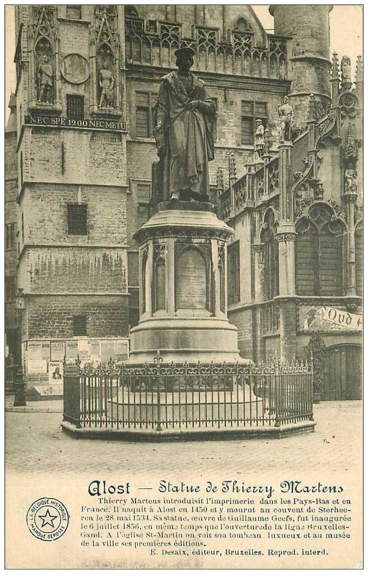 carte postale ancienne ALOST. Statue de Thierry Martens