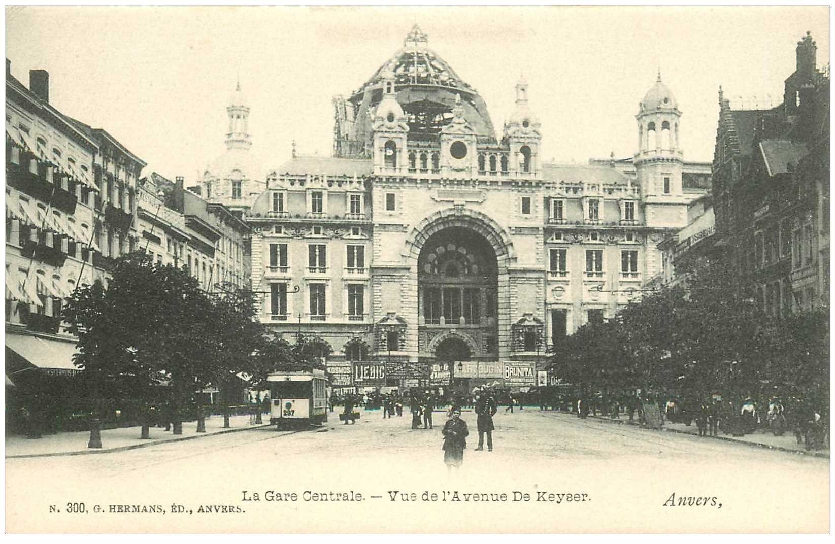 carte postale ancienne ANVERS. Gare Centrale Avenue du Keyser