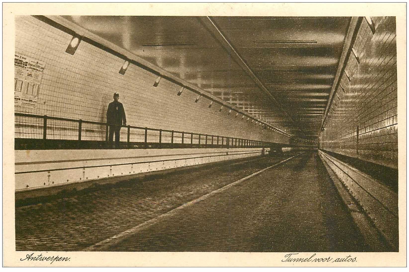 carte postale ancienne ANVERS. Tunnel pour Autos