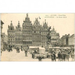 carte postale ancienne Belgique. ANVERS Grand Place ANTWERPEN le Marché 1924