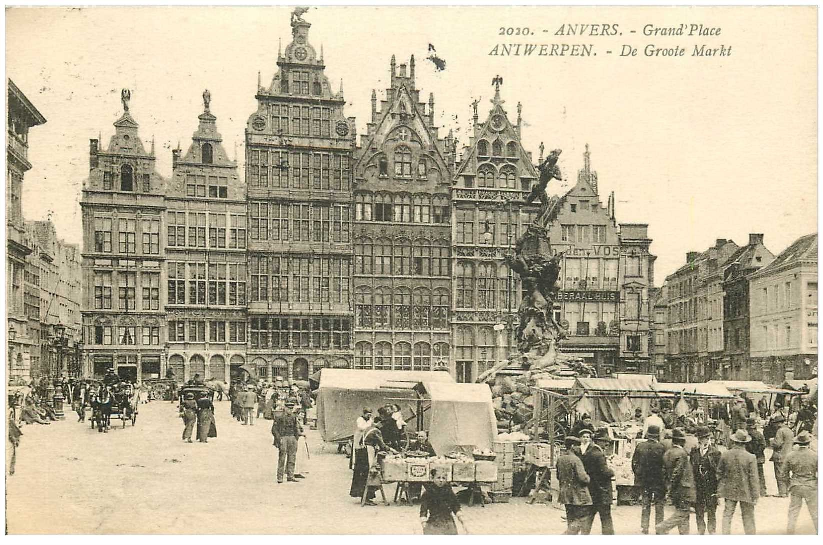 carte postale ancienne Belgique. ANVERS Grand Place ANTWERPEN le Marché 1924