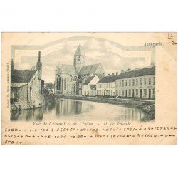 carte postale ancienne Belgique. AUDENARDE l'Escaut et l'Eglise 1909 écriture codée...