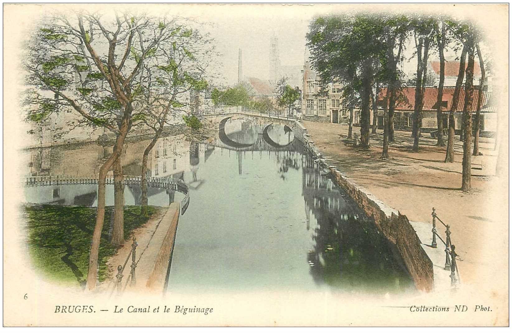 carte postale ancienne Belgique. BRUGES. Canal et Béguinage vers 1900