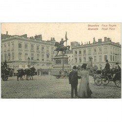 carte postale ancienne Belgique. BRUXELLES BRUSSELS. Place Royal avec Fiacres 1910