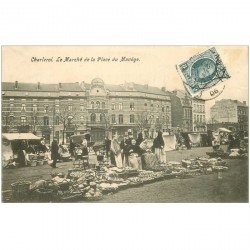 carte postale ancienne Belgique. CHARLEROI. Le Marché Place du Manège 1906