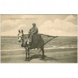 carte postale ancienne Belgique. COXYDE SUR MER. Pêcheur de Crevettes sur son Cheval