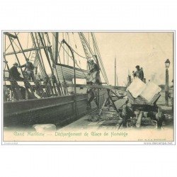 carte postale ancienne Belgique. GAND MARITIME GENT. Top Rare Déchargement de la Glace de Norvège vers 1900.
