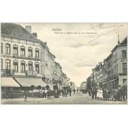 carte postale ancienne Belgique. MALINES Rue de Conscience et Place de la Station 1903