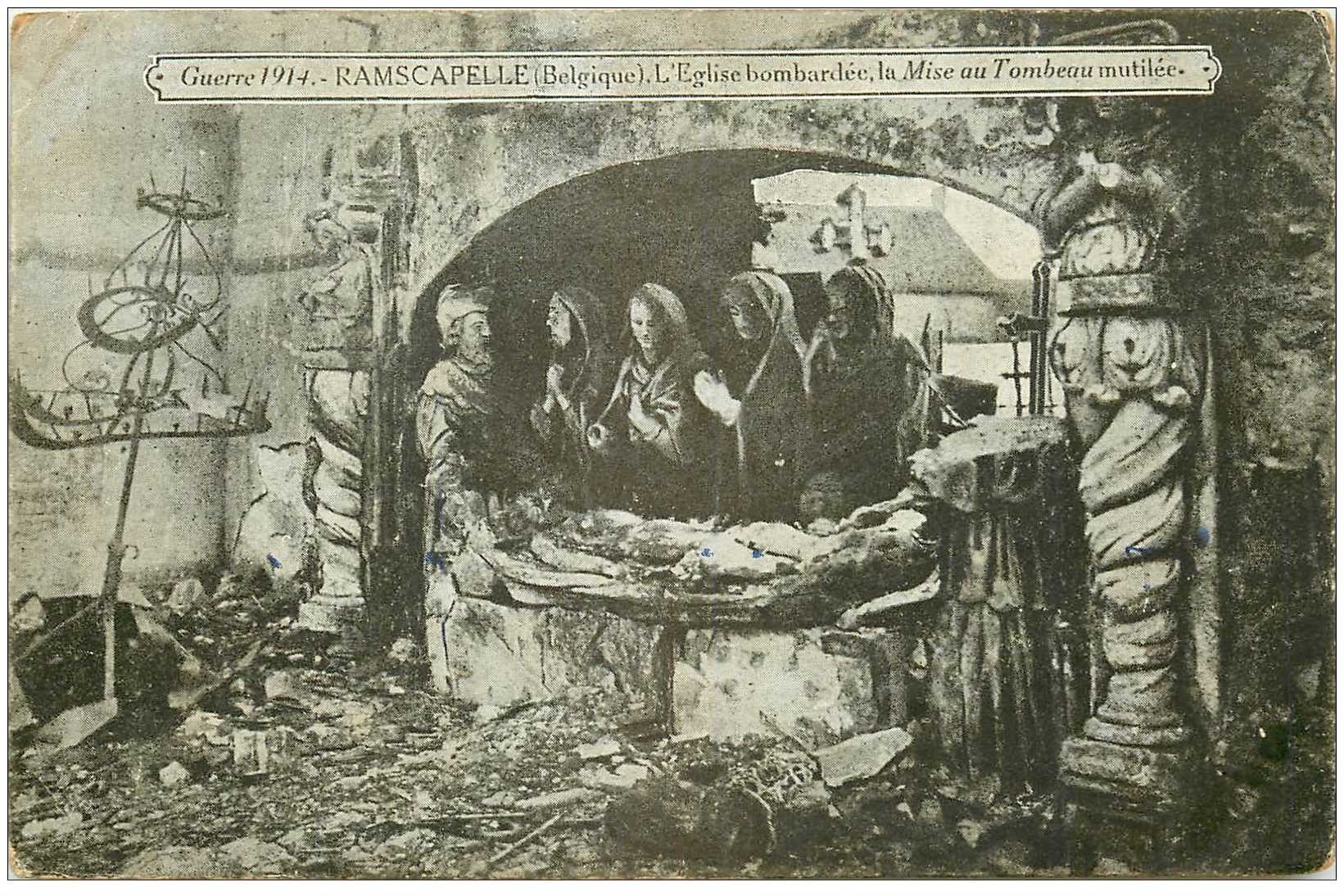 carte postale ancienne BELGIQUE. Ramscapelle guerre 1914. Eglise bombardée