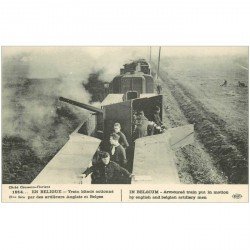 carte postale ancienne Belgique. Train blindé avec Artilleurs Anglais et Belges. Militaires et Canons