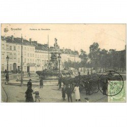 carte postale ancienne BRUXELLES. Fontaine de Bouckéré l 1911 pour Tonkin attelages Fiacres