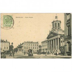 carte postale ancienne BRUXELLES. Place Royal 1911 pour Tonkin carte toilée