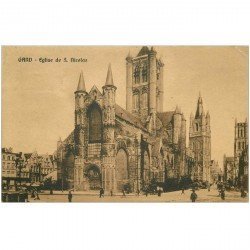 carte postale ancienne GAND GENT. Eglise Saint Nicolas 1913 timbre manquant
