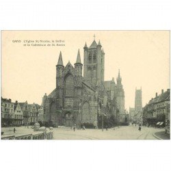 carte postale ancienne GAND GENT. Eglise Saint Nicolas Beffroi et Cathédrale Saint Bavon