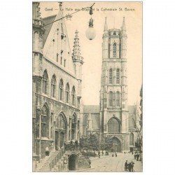 carte postale ancienne GAND GENT. Hall aux Draps et Cathédrale St Bavon