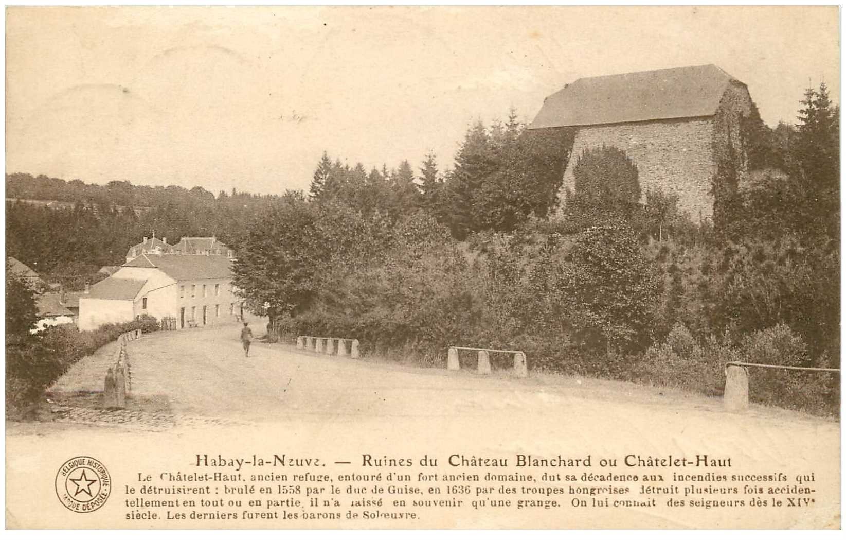 carte postale ancienne HABAYE LA NEUVE. Ruines Chteau Blanchard ou Chtelet Haut 1923