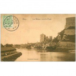 carte postale ancienne HUY. La Meuse vers le Pont 1911