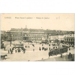 carte postale ancienne LIEGE. Palais de Justice et Tramways