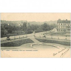 carte postale ancienne LIEGE. Panorama Terrasses d'Avroy 1905 pli coin gauche