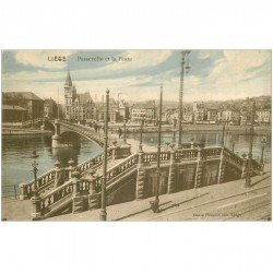 carte postale ancienne LIEGE. Passerelle et la Poste