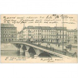carte postale ancienne LIEGE. Pont Neuf animé 1905