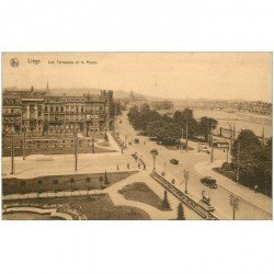 carte postale ancienne LIEGE. Terrasses et la Meuse 1934