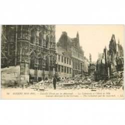 carte postale ancienne LOUVAIN. Cathédrale et Hôtel de Ville détruits