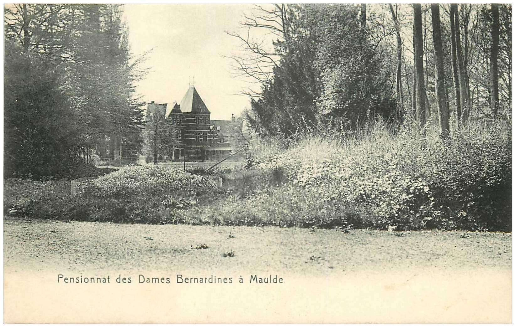 carte postale ancienne MAULDE. Pensionnat Dames Bernardines. Timbre taxe 1906