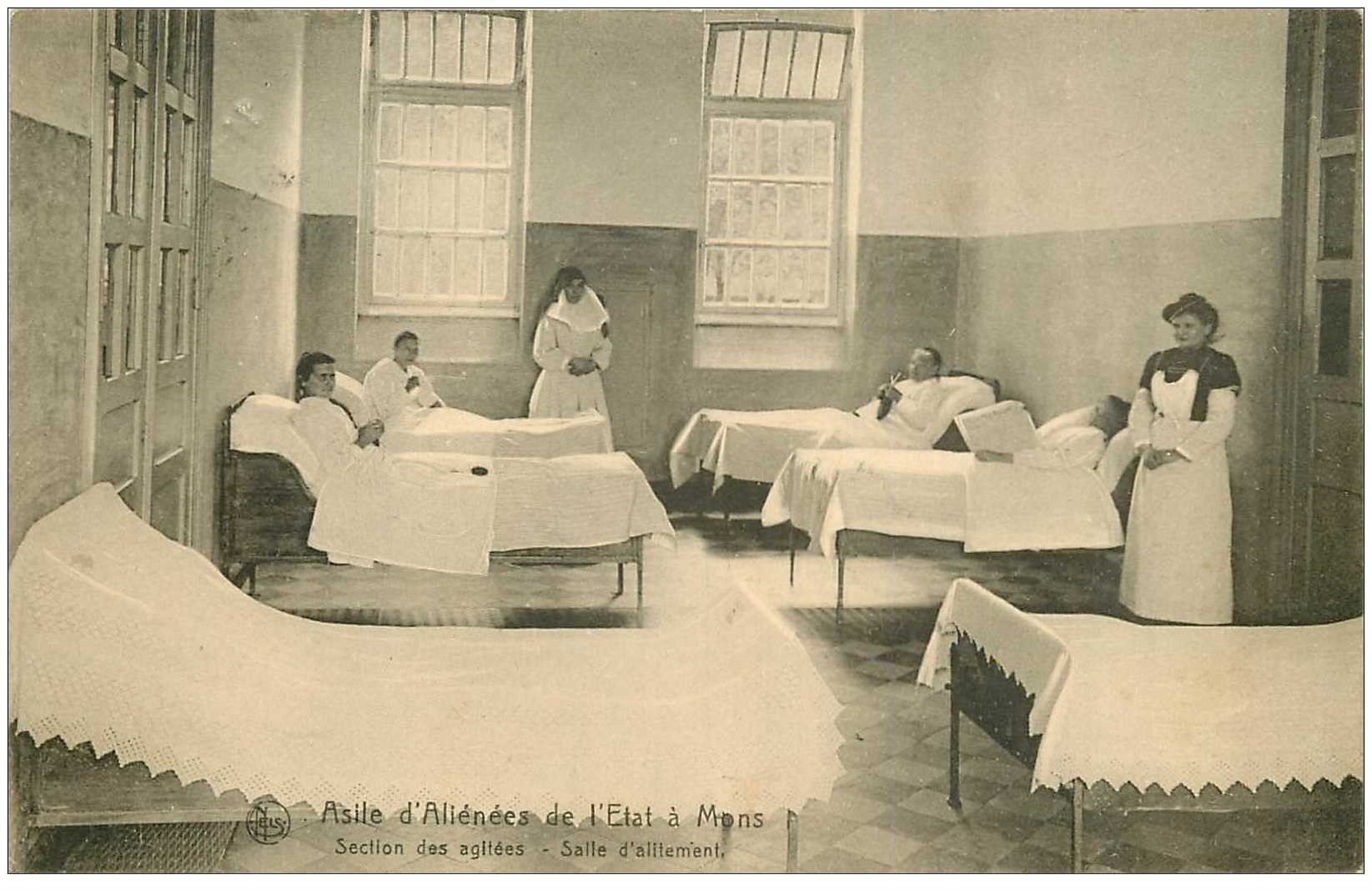 carte postale ancienne MONS. Asile d'Aliénés de l'Etat 1923 section des agités