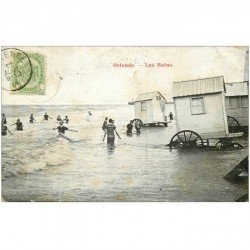 carte postale ancienne OSTENDE OOSTENDE. Les Bains 1906 Cabines à roues