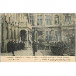carte postale ancienne VEURNE FURNES. Roi Albert Ier passant en revue Troupes Françaises 1916