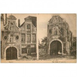 carte postale ancienne YPRES IEPER. Brasserie Donck Rue Dixmude avant et après Bombardement