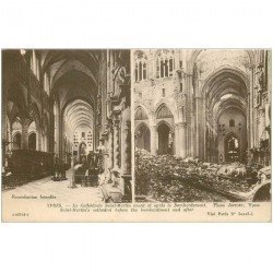 carte postale ancienne YPRES IEPER. Cathédrale Saint Martin avant et après Bombardement