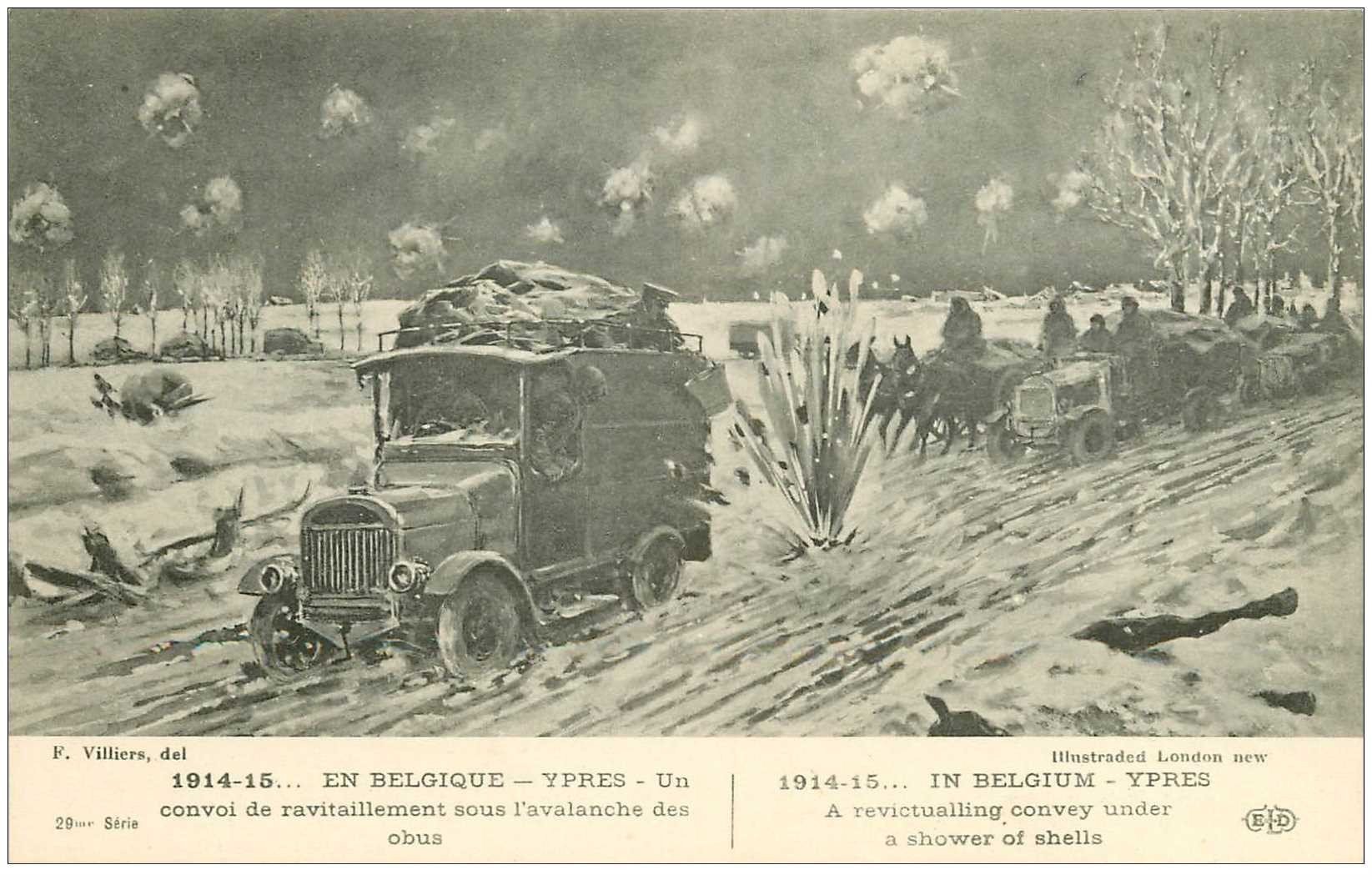 carte postale ancienne YPRES IEPER. Convoi de ravitaillement sous les Obus