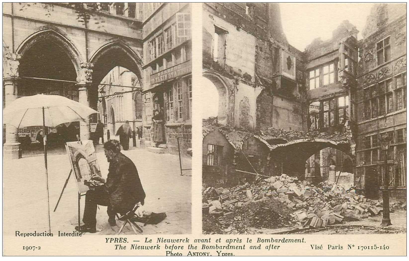carte postale ancienne YPRES IEPER. Le nieuwerck avant et après Bombardement