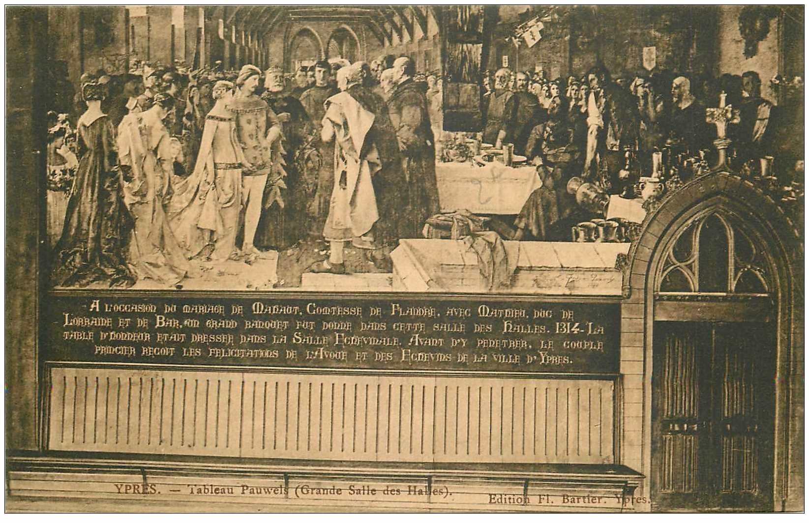 carte postale ancienne YPRES IEPER. Tableau Pauwels Grande Salle des Halles