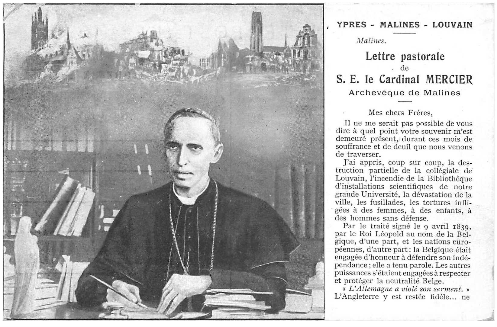 carte postale ancienne YPRES MALINES LOUVAIN. Cardinal Mercier mini pli coin