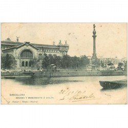 carte postale ancienne BARCELONA. Aduana y Monumento à Colon 1903. Petit pli coin gauche