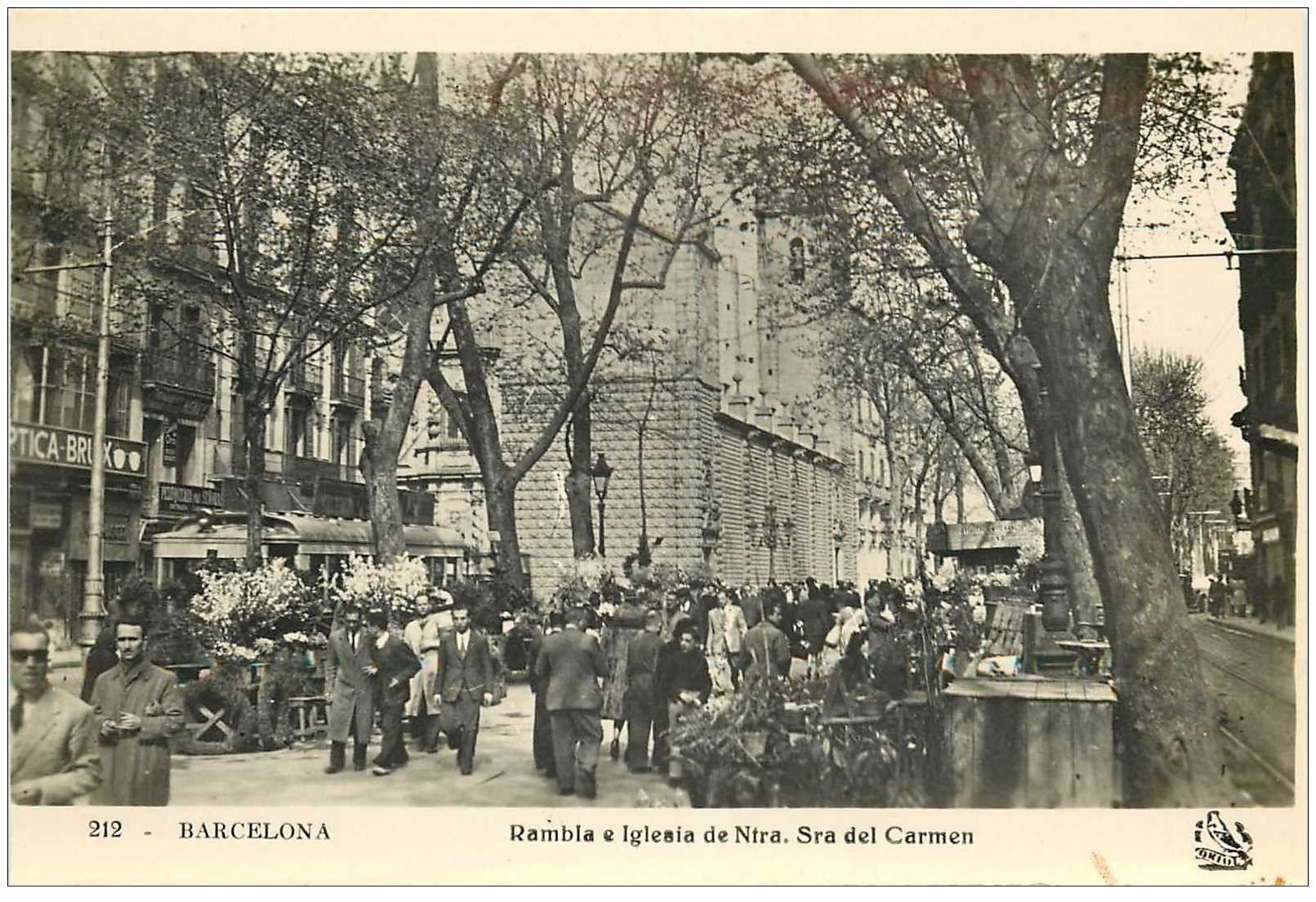 ESPAGNE. Barcelona. Rambla e Iglesia de Ntra Sra del Carmen. Photo carte postale 1950