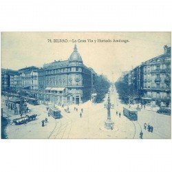 carte postale ancienne Espagne. BILBAO. Tramways la Gran Via y Hurtado Amézaga