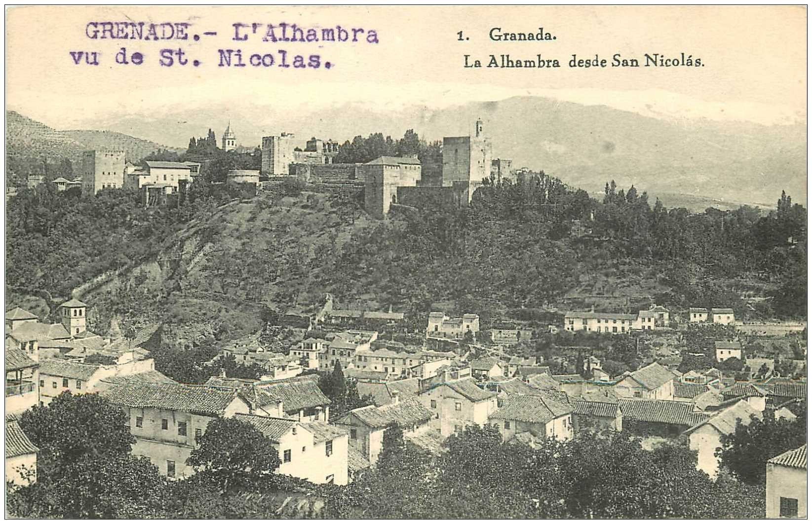 carte postale ancienne Espagne. GRANADA. La Alhambra desde San Nicolas