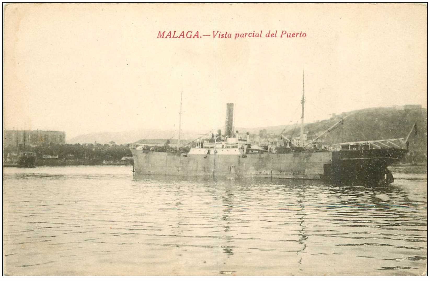 ESPAGNE. Malaga. Vista parcial del Puerto avec Navire