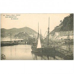 carte postale ancienne Espagne. SAN SEBASTIAN. El Muelle avec bateaux de Pêcheurs vers 1900