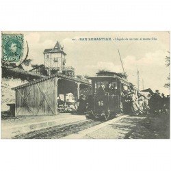 carte postale ancienne ESPAGNE. San Sebastian. Liegada de un Tren al Monte Ulia. Train à crémaillière 1909