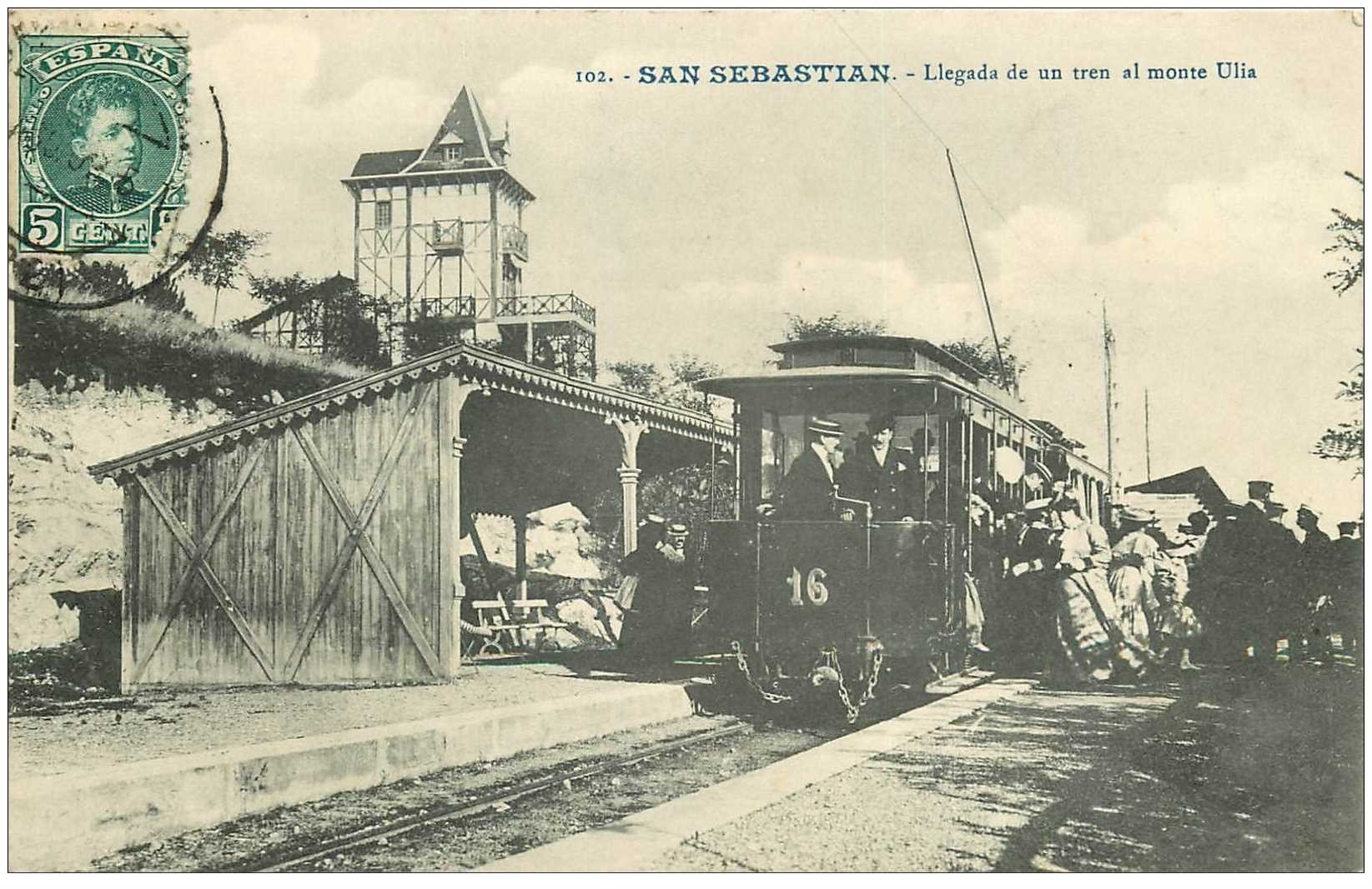 ESPAGNE. San Sebastian. Liegada de un Tren al Monte Ulia. Train à crémaillière 1909