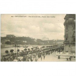 carte postale ancienne Espagne. SAN SEBASTIAN. Paseo de la Zurriola y Puenta Santa Catalina 1913