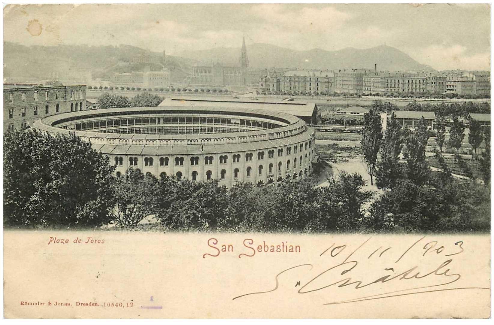 carte postale ancienne Espagne. SAN SEBASTIAN. Plaza de Toros 1903