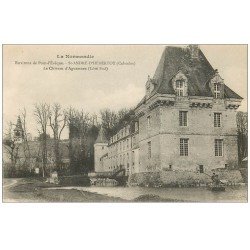 carte postale ancienne 14 SAINT-ANDRE-D'HEBERTOT. Château d'Aguesseau avec hommes en barque